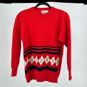 Vintage RAFAEL Red and Black Argyle Crewneck Sweater Wool Angora Classic